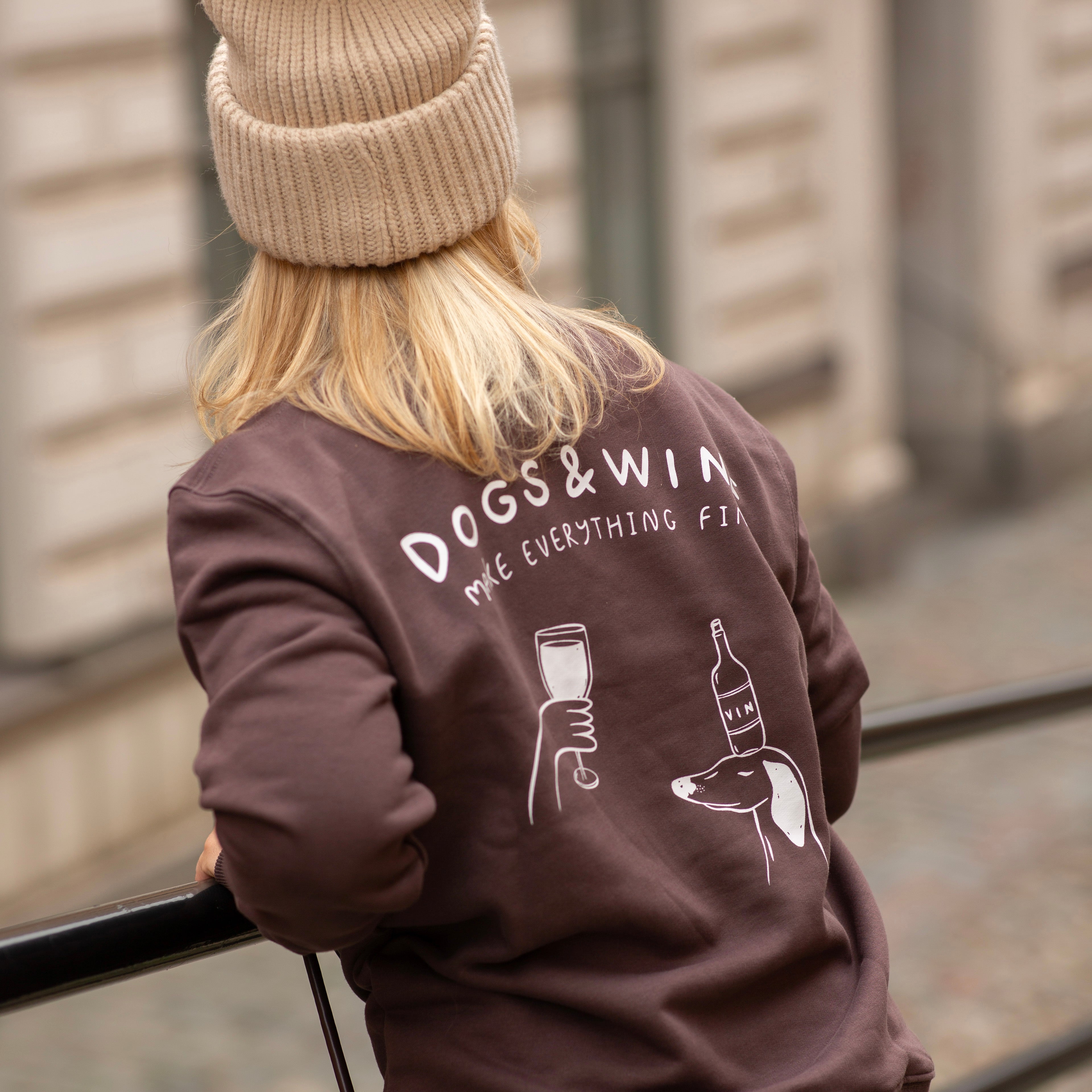 Brown Sweatshirt - Dogs & Wine Make Everything Fine