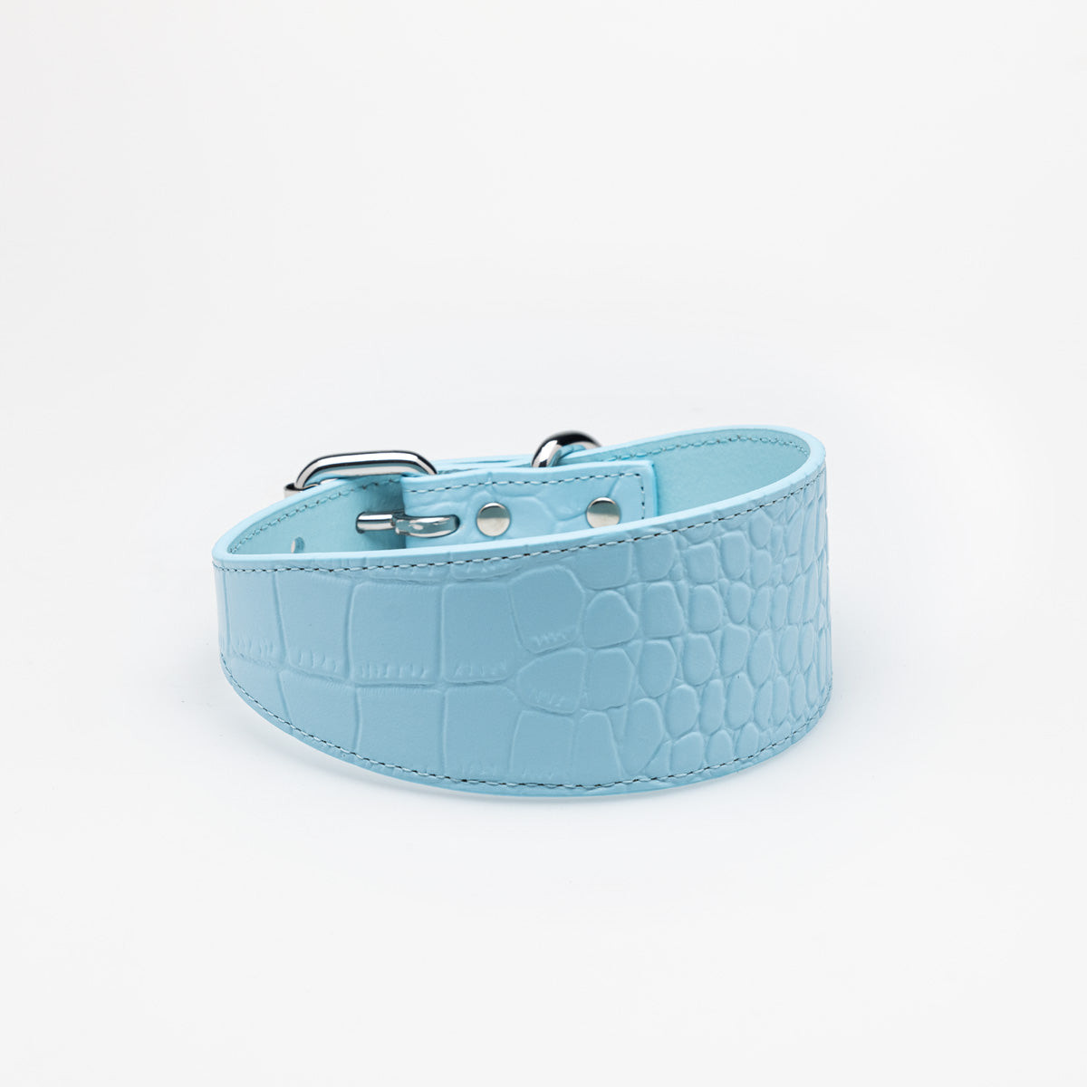 Baby Blue Croco Dog Collar Wide