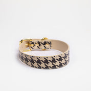 Beige Houndstooth Dog Collar Thin