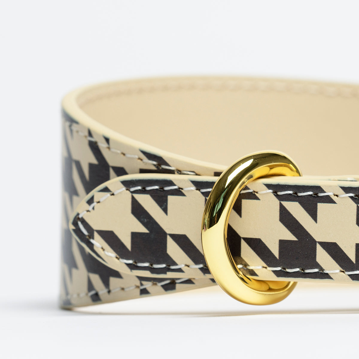 Beige Houndstooth Dog Collar Wide