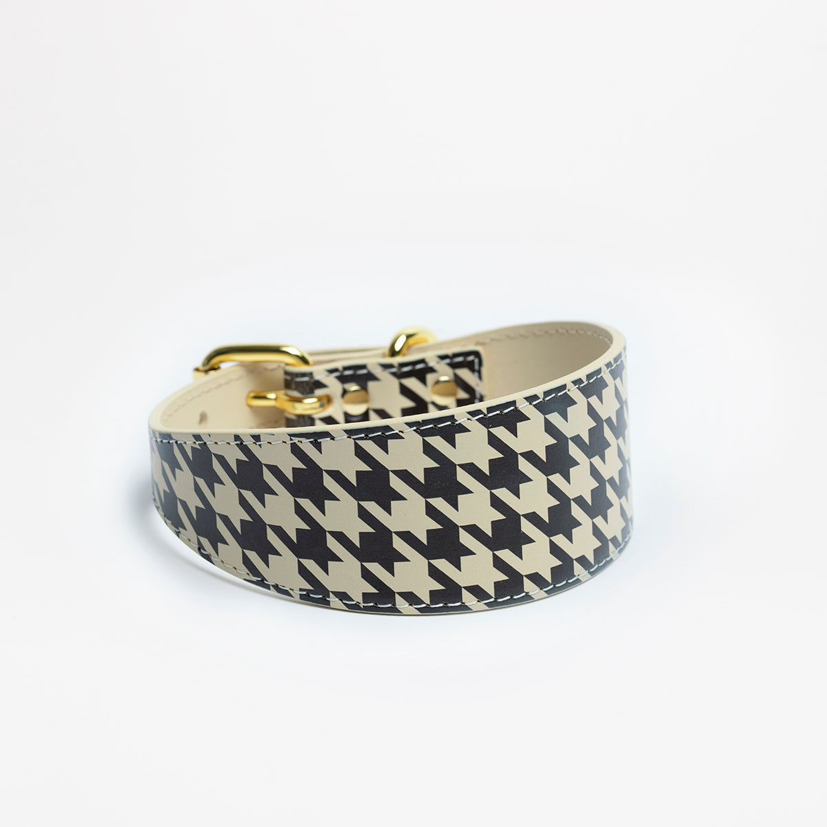 Beige Houndstooth Dog Collar Wide