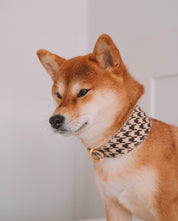 Beige Houndstooth Dog Collar Wide